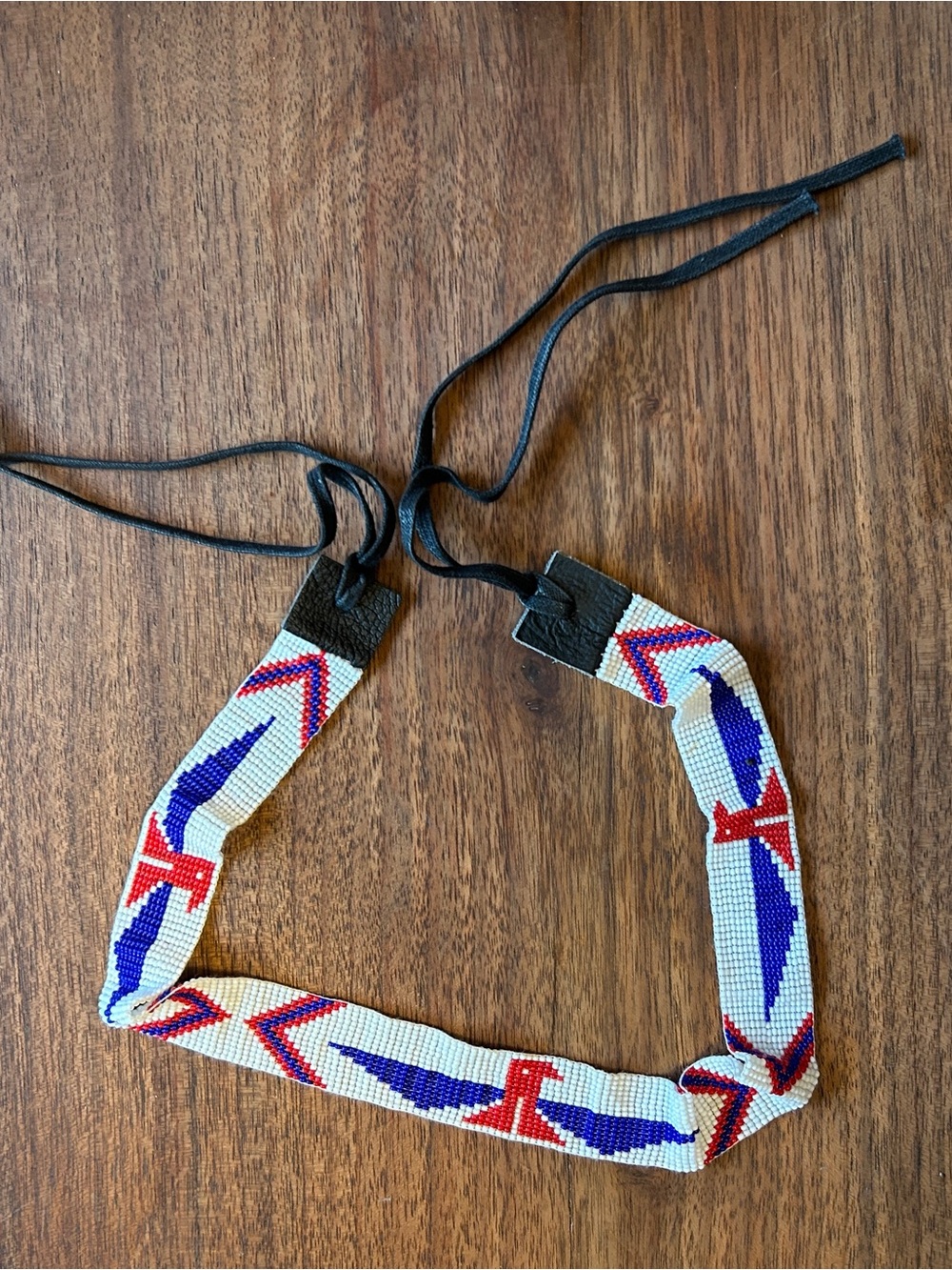 Beaded Hat Band Native American Style Handmade Thunderbird Patriotic hatband 22"